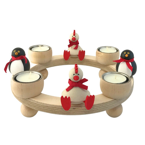 Candle wreath Tea Light/2 Chicken Assar Red/2 Penguin