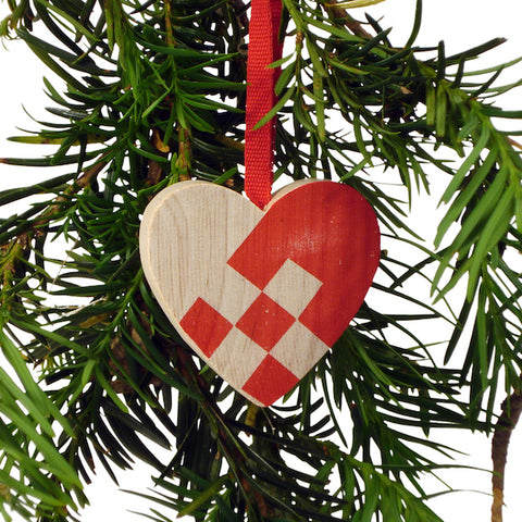 Heart hanging checkered Red/Natural