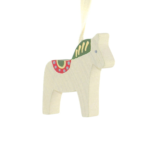 Dala horse painted hanging decor White/Green
