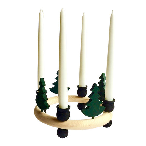 Candle wreath Large Black/4 X-mas trees Green