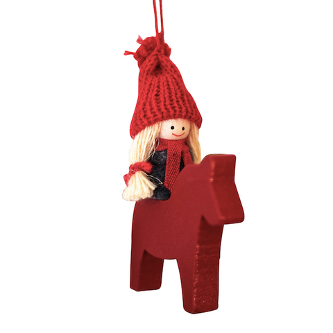 Santa Girl on Dala horse hanging