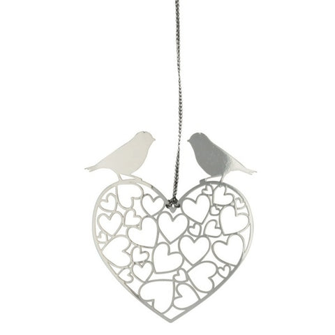 Decor Hanging Love Birds Silver